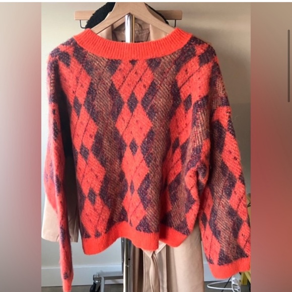 M 🔖 ZARA Wool Alpaca Blended Argyle Sweater V-neck - Picture 7 of 12